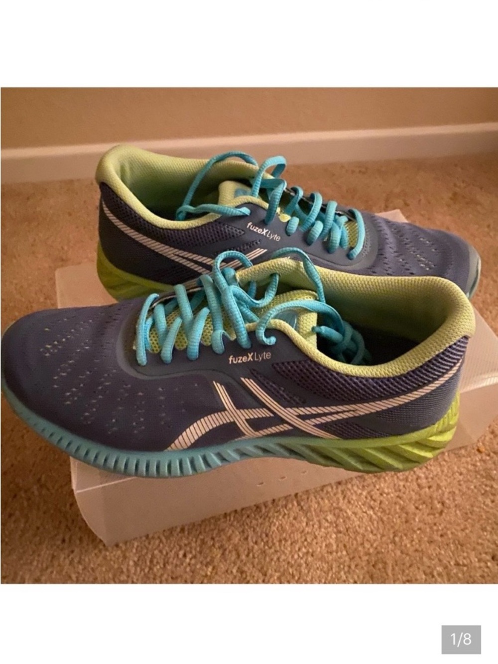 Asics Blue and Green Running Athletic Shoes Size 8